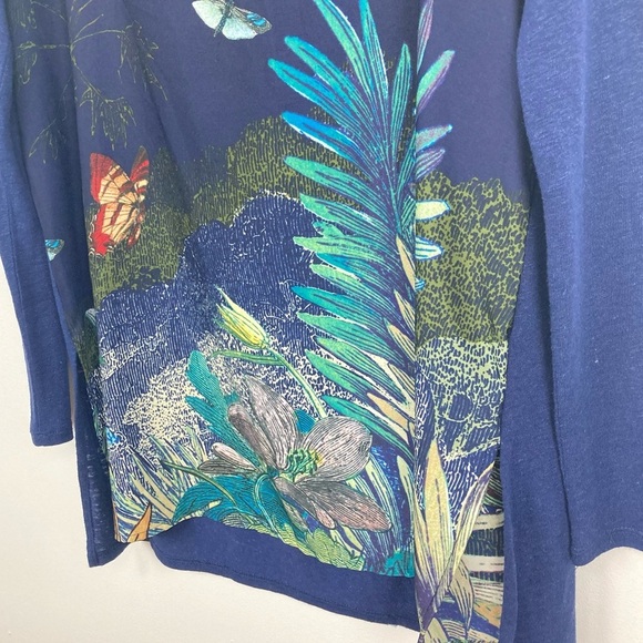 Anthropologie AKEMI + KIN Linen Blend Blue Print Top - Picture 6 of 10